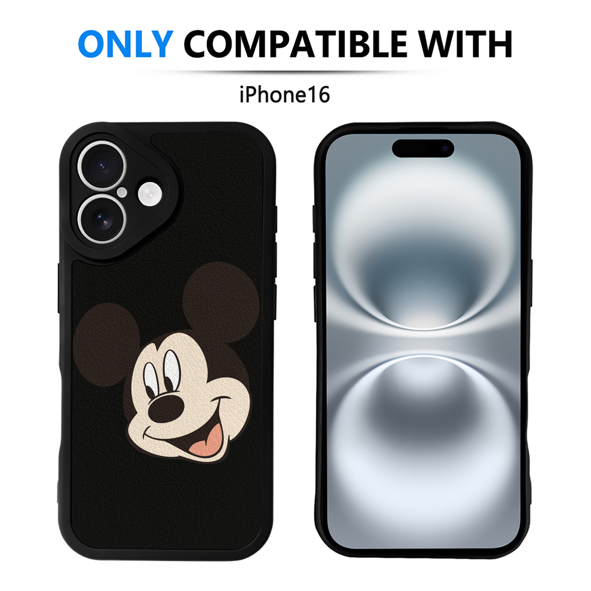 （画像用） ミッキーマウス Mickey Mouse 【iPhone 16シリーズ対応】シリコンスマホケース（レザー調） 材質：シリコン